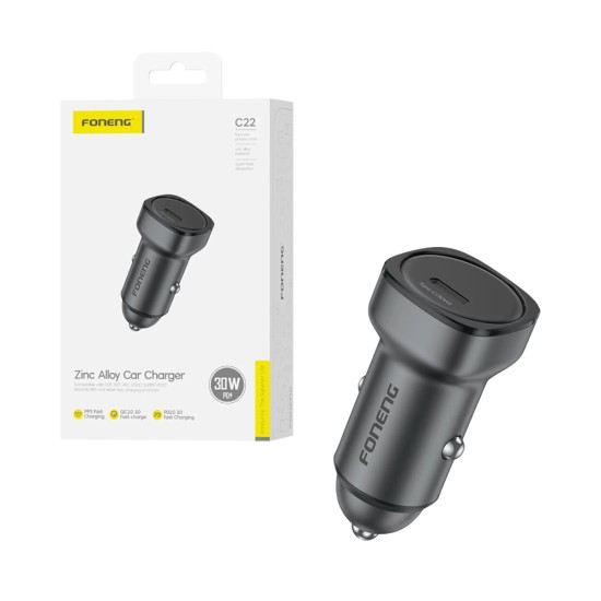 Carregador de Carro Foneng C22 Tipo-C PD30W Cinza Escuro